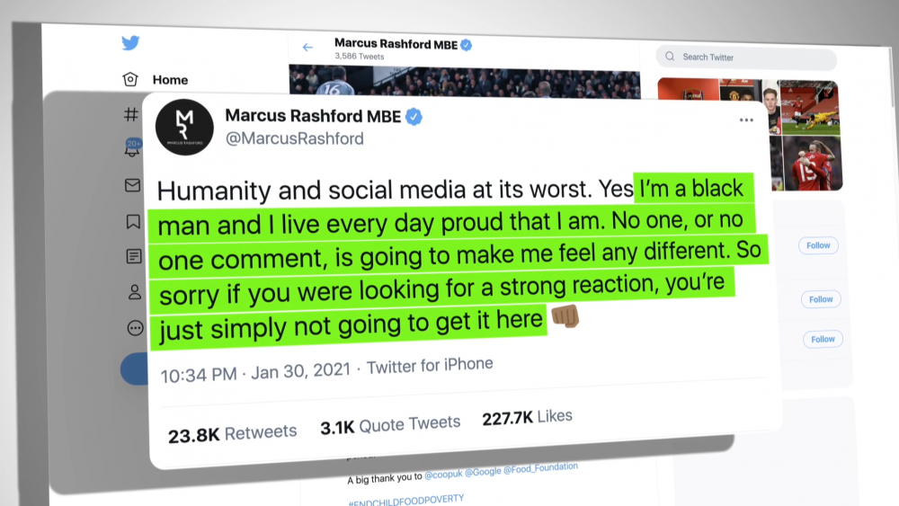 Marcus Rashford racially abused on social media – Channel 4 News