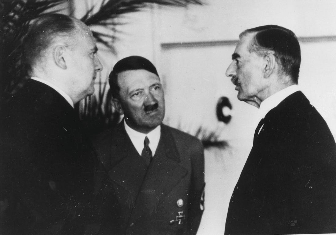  Sir Neville Chamberlain and Adolf Hitler in Munich in 1938
