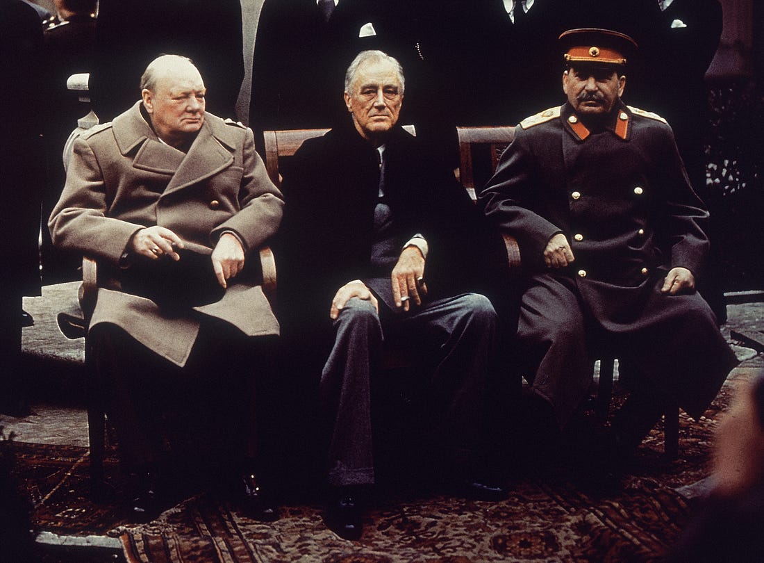 Winston Churchill, Franklin Roosevelt and Josef Stalin in Yalta in 1945 